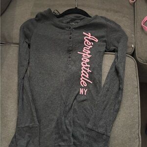 Aeropostale Kids Charcoal Long Sleeve Tee with Pink Logo
